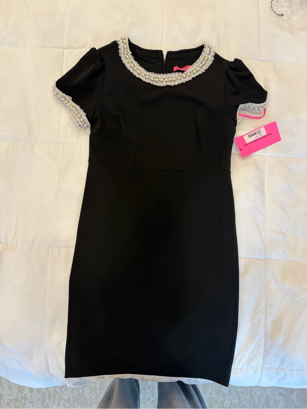 Betsey Johnson Black Pearl-Trim Sheath Dress